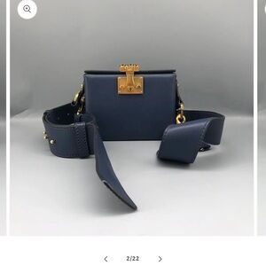 Authentic Dior Navy Leather Box Trunk Crossbody Bag with Gold-Tone Hardware
